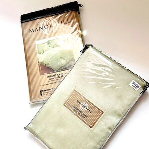 NIP Set 2pc Manor Hill Silk Blend Euro Sham Sage Textured Stripes
